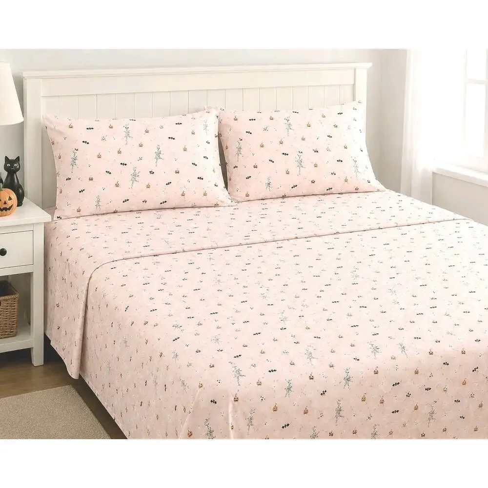 Halloween Queen 100% Cotton Sheet Set NWT Pink Ghost Mummy Pumpkin Bat